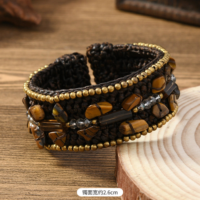 Wholesale Heavy weaving ethnic style natural stone bracelet Bohemian retro bracelet